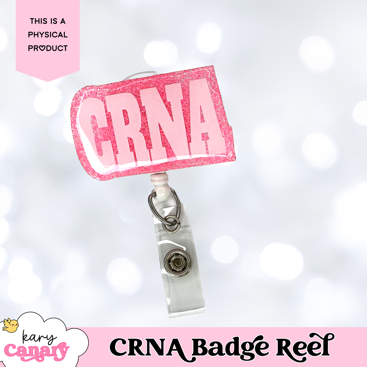 Glitter CRNA Badge Reel – Sparkly Resin Badge Holder in 5 Colors for Nurse Anesthetists