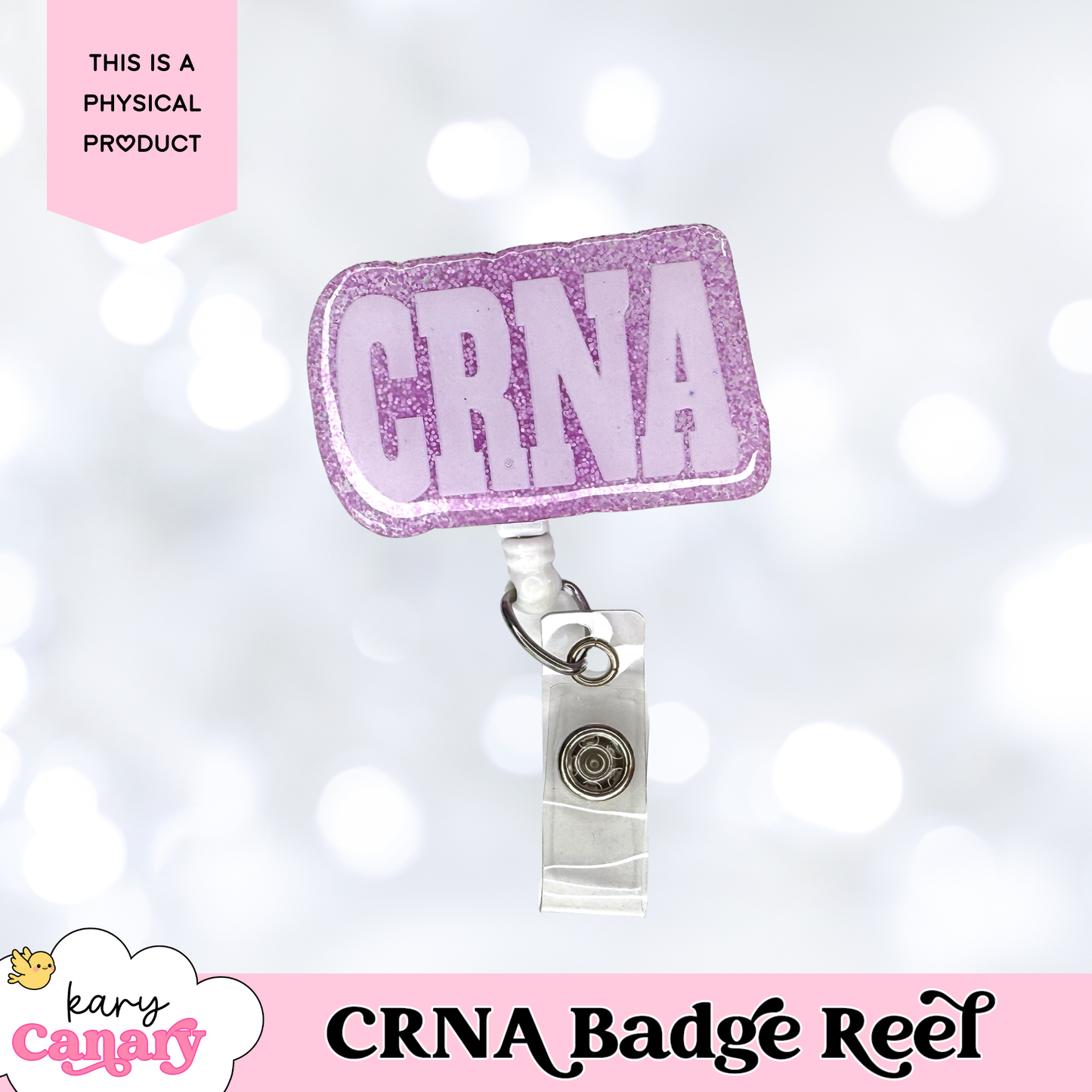Glitter CRNA Badge Reel – Sparkly Resin Badge Holder in 5 Colors for Nurse Anesthetists