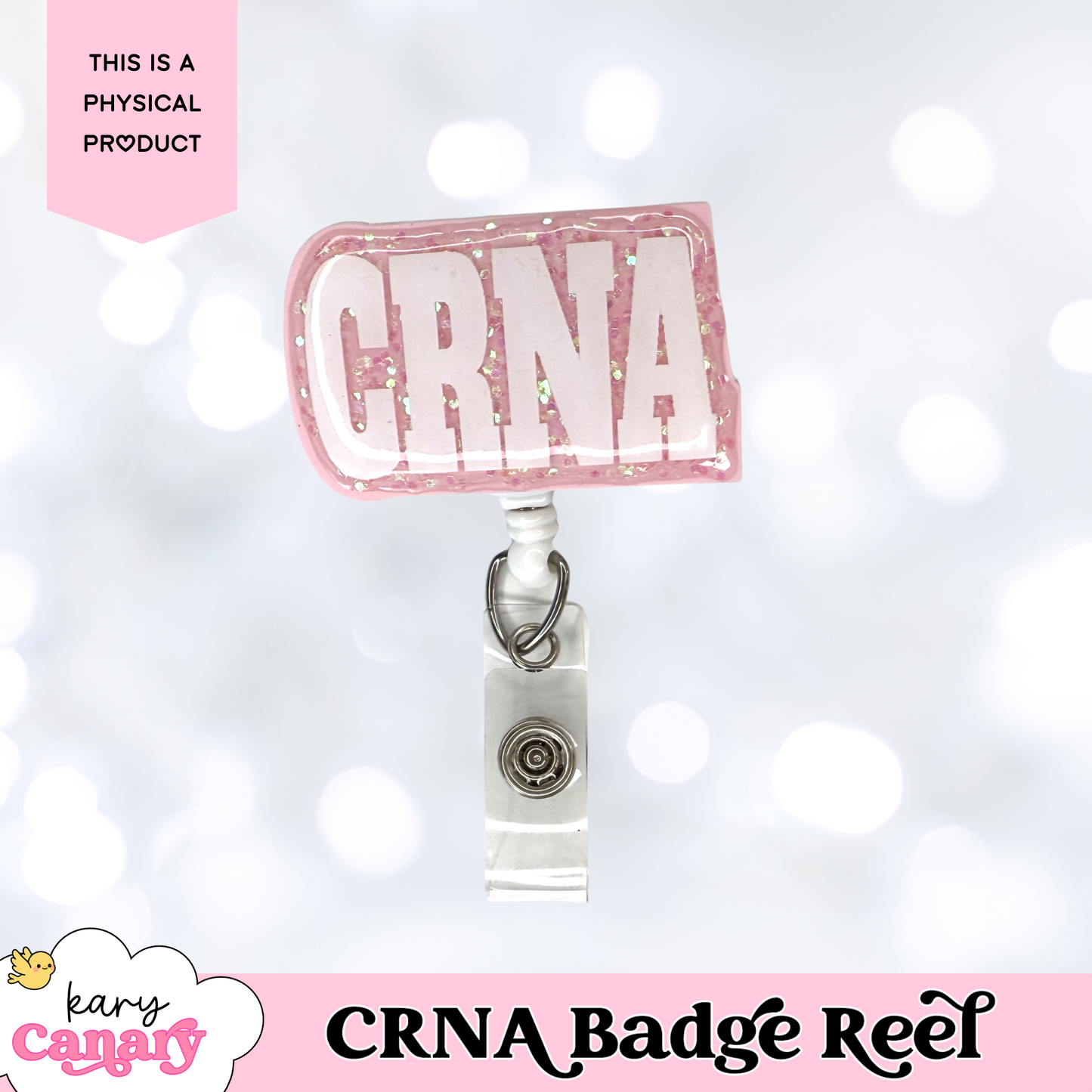 Glitter CRNA Badge Reel – Sparkly Resin Badge Holder in 5 Colors for Nurse Anesthetists