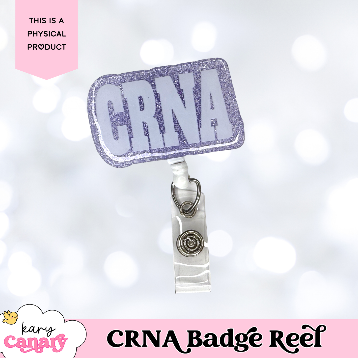 Glitter CRNA Badge Reel – Sparkly Resin Badge Holder in 5 Colors for Nurse Anesthetists