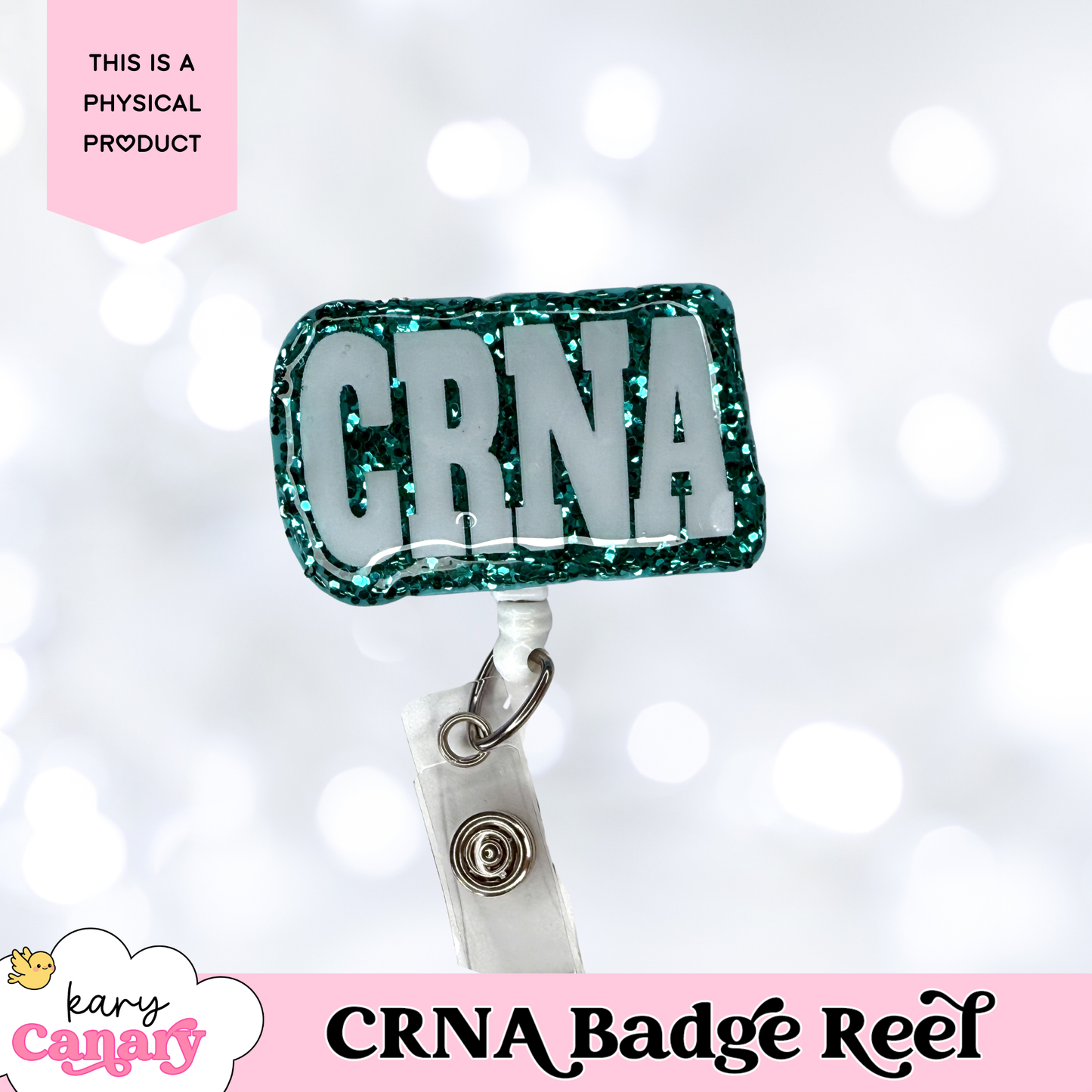 Glitter CRNA Badge Reel – Sparkly Resin Badge Holder in 5 Colors for Nurse Anesthetists