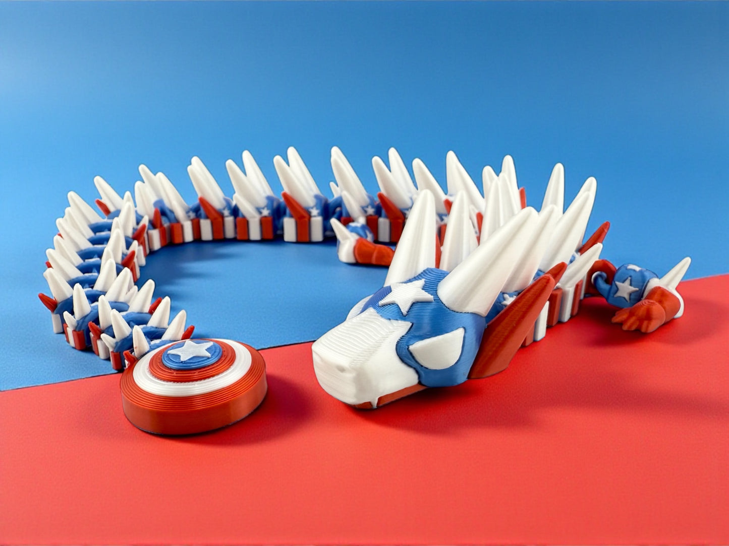 Captain America Inspired Articulated Dragon β 3D Printed Flexi Fidget Toy