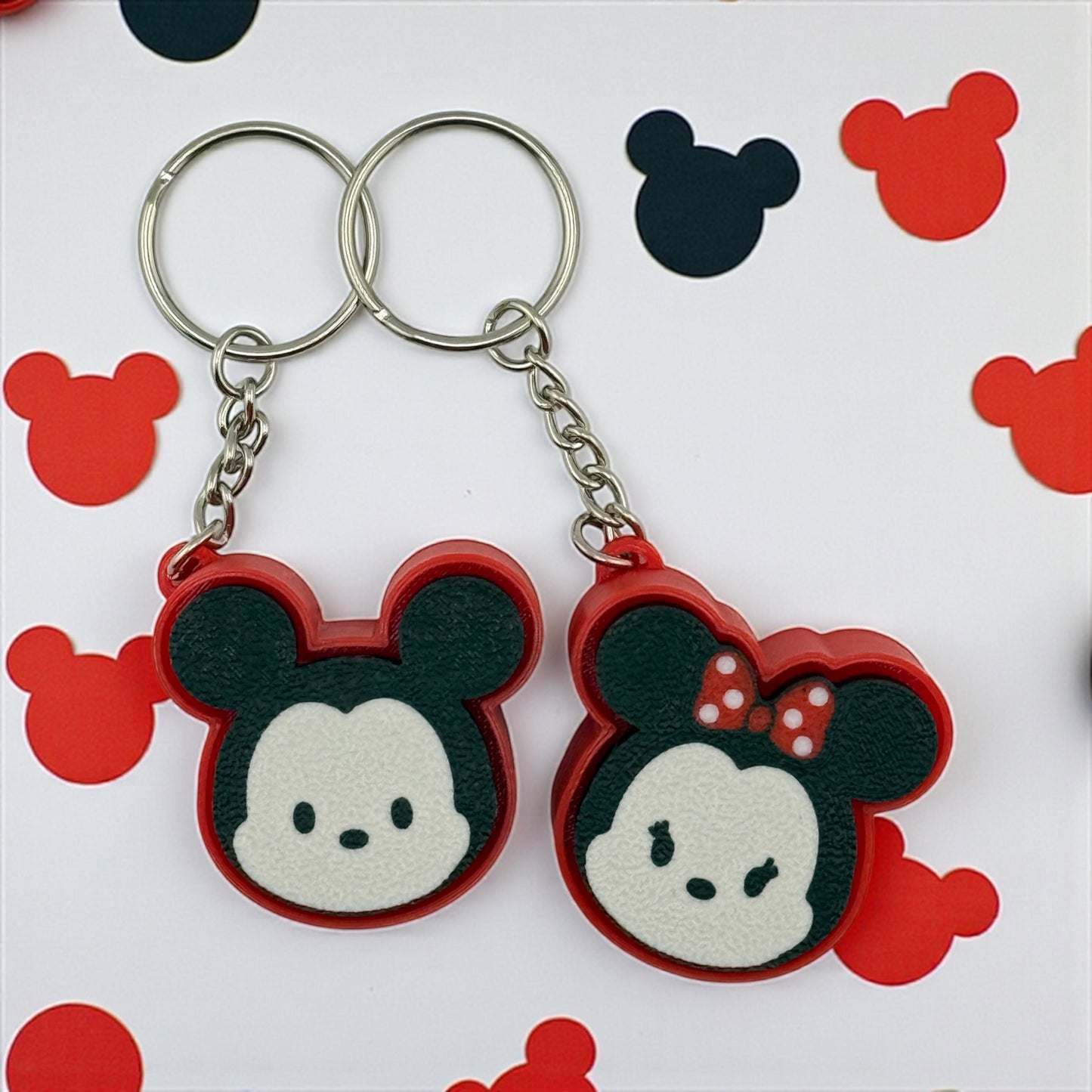 Cute Mouse Couple Clicker Keychains β Matching Cartoon Mouse & Bow Duo | Red & Black Tsum-Style