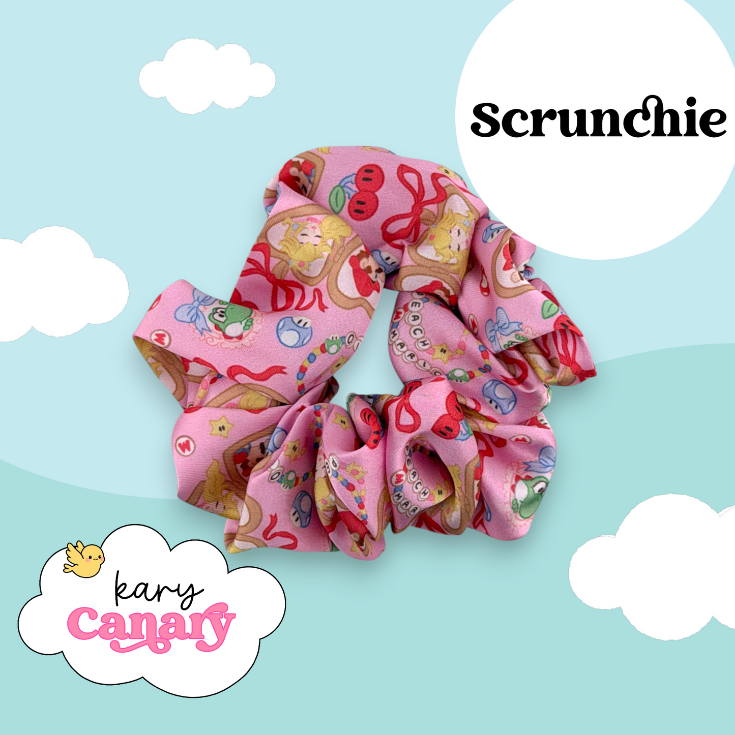 Mario and Peach Silky Scrunchie | Soft Scrunchie for Thick or Thin Hair