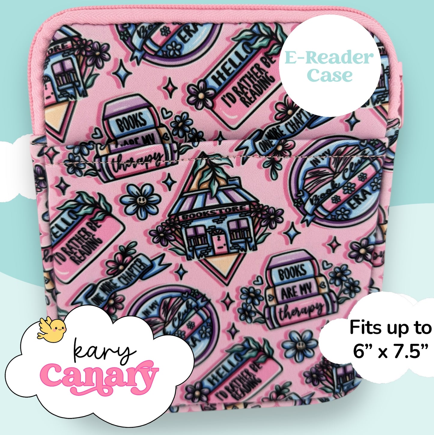 Bookstore Therapy E-Reader Case – Soft Pink Book Lover Sleeve