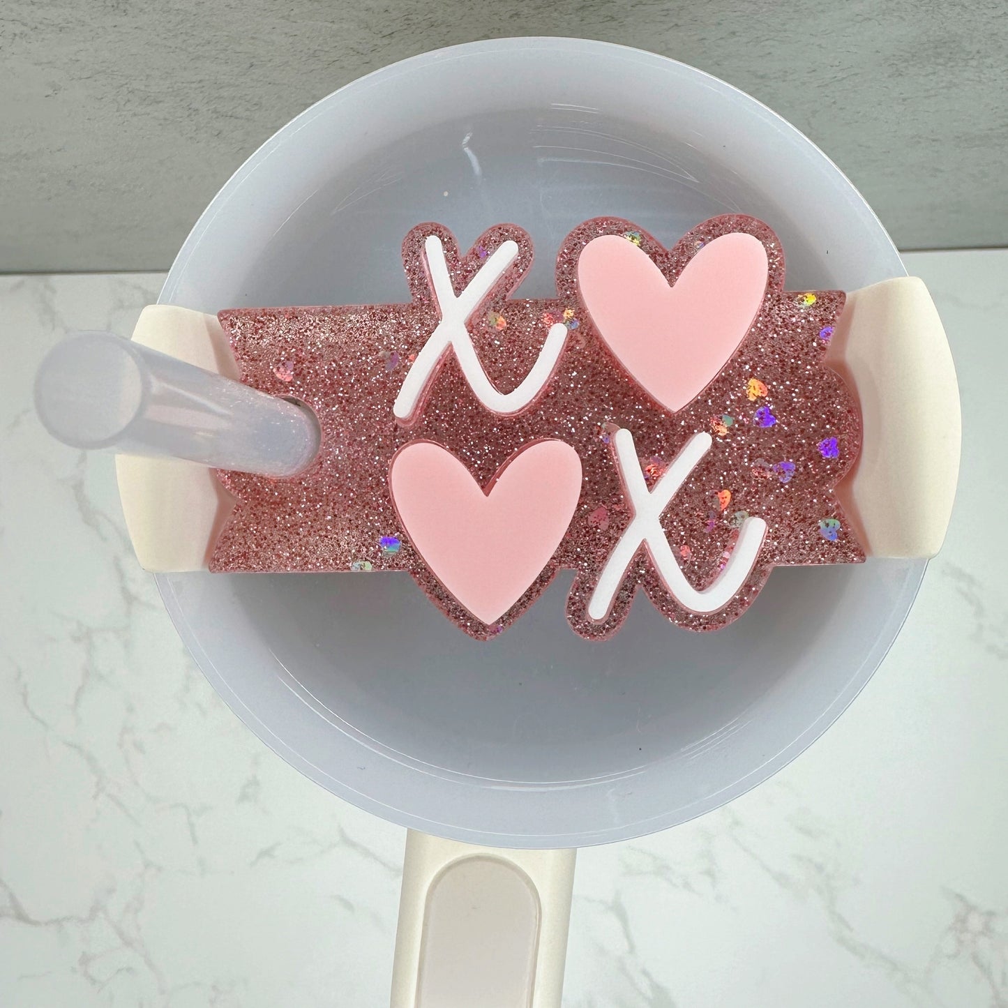 Xs & Os Pink Glitter Stanley Cup Topper 20/30 oz & 40 oz