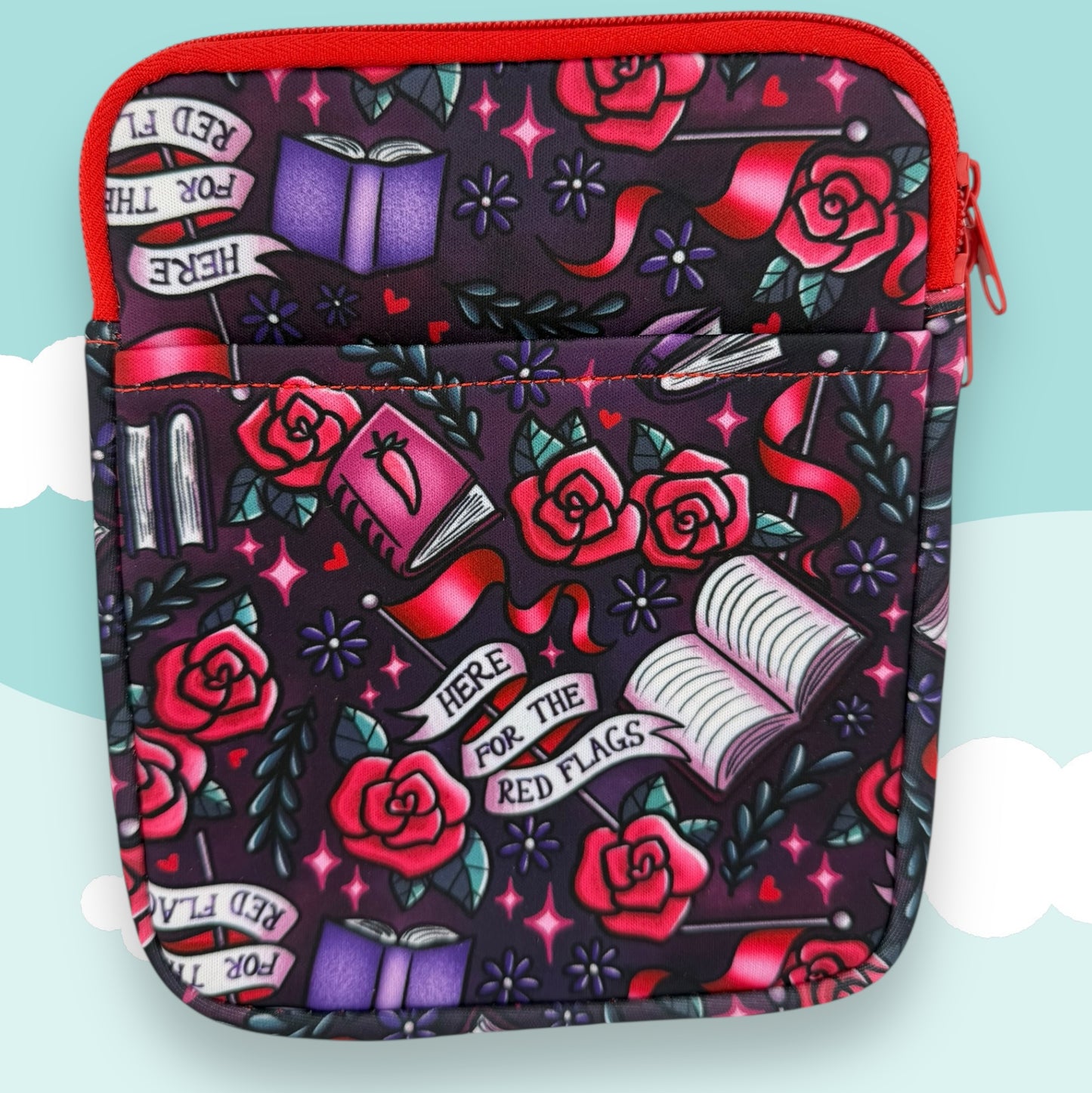 “Here for the Red Flags” E-Reader Case (Red Roses Edition)