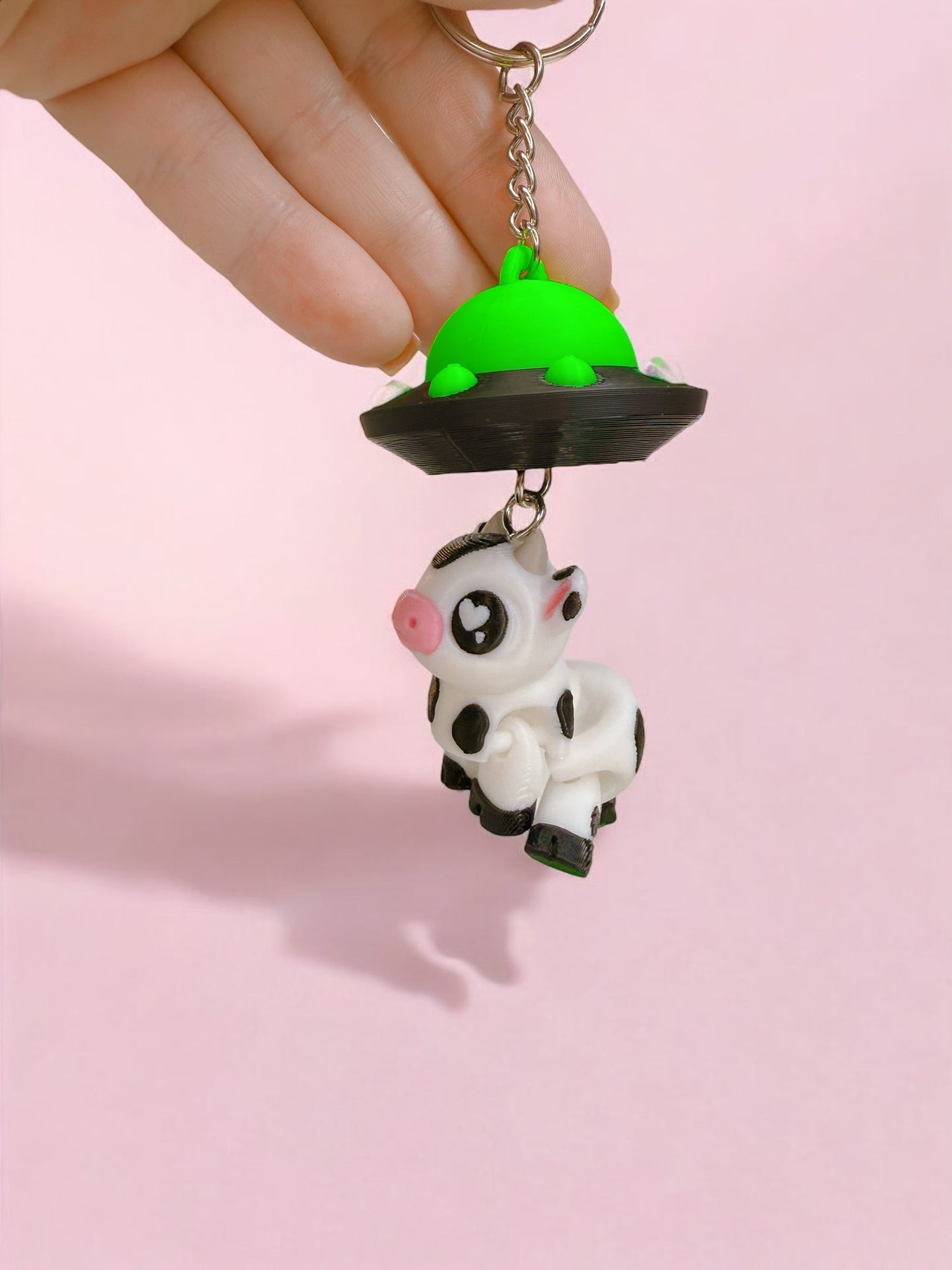 UFO Cow Abduction 3D Printed Keychain