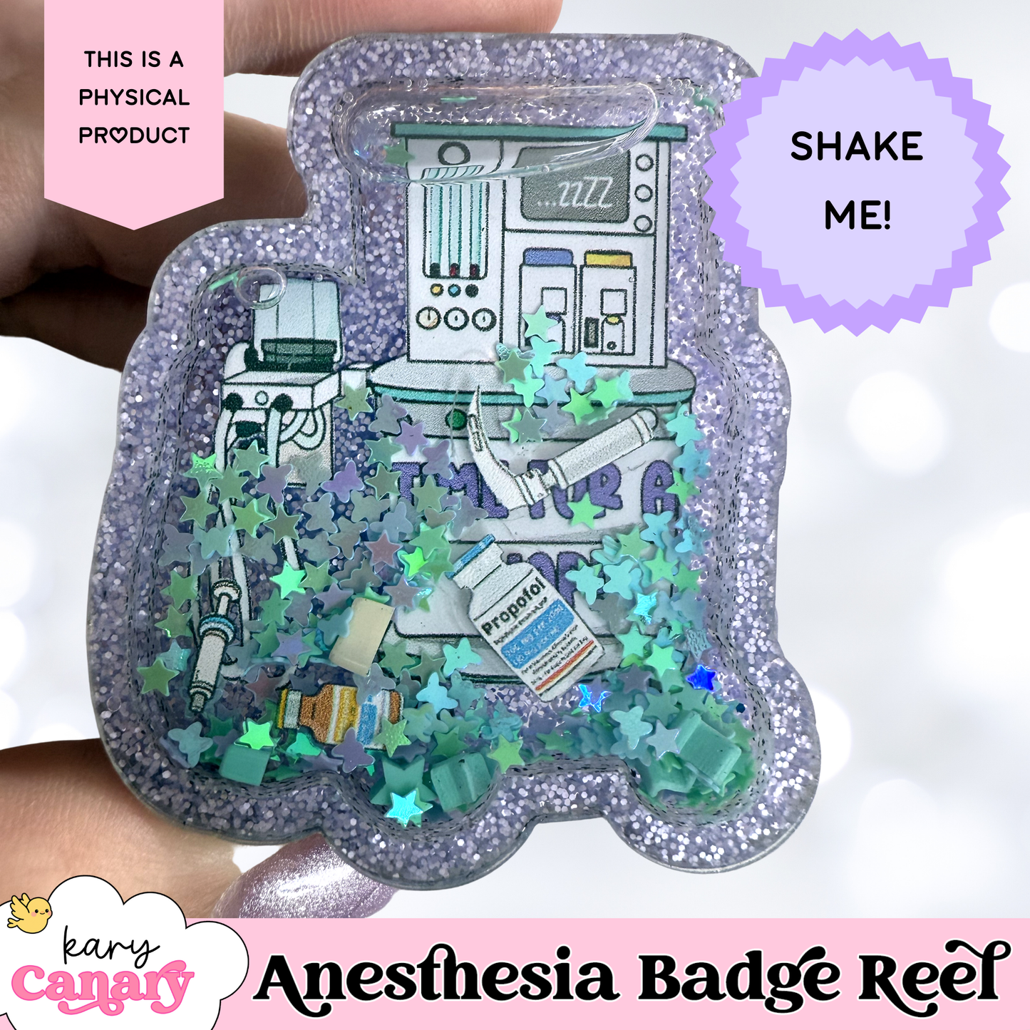 β¨ Anesthesia Shaker Badge Reel β Glitter Propofol Design for CRNA, SRNA, Anesthesia Tech β¨