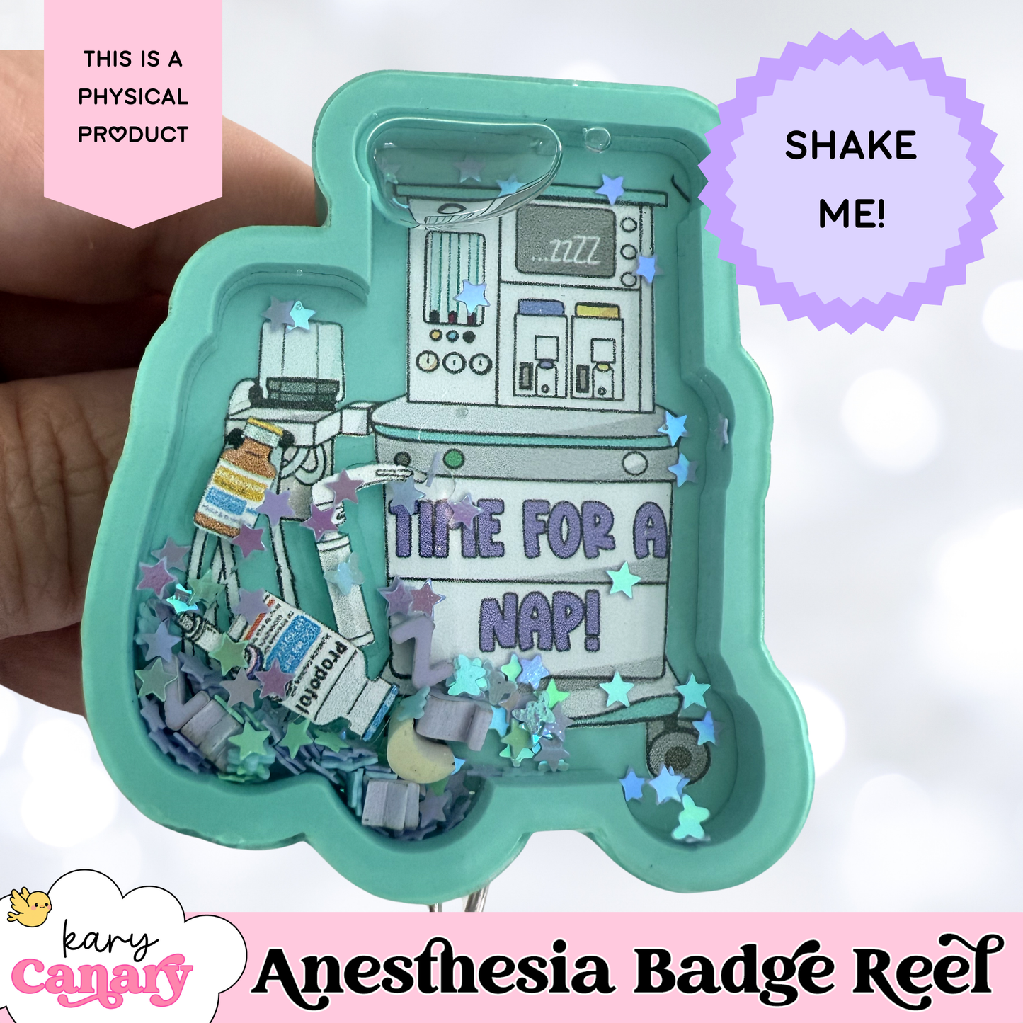 ✨ “Time for a Nap!” Anesthesia Badge Reel – Shaker Style with Glitter & Medical Icons ✨