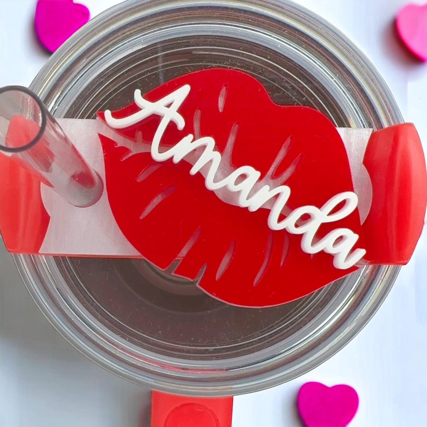 Valentines Lips Tumbler Tags, Name plate, Custom Tumbler Tag, Glitter Tumbler Tag 30 oz 40 oz, Personalized Tumbler Name Tag, Acrylic