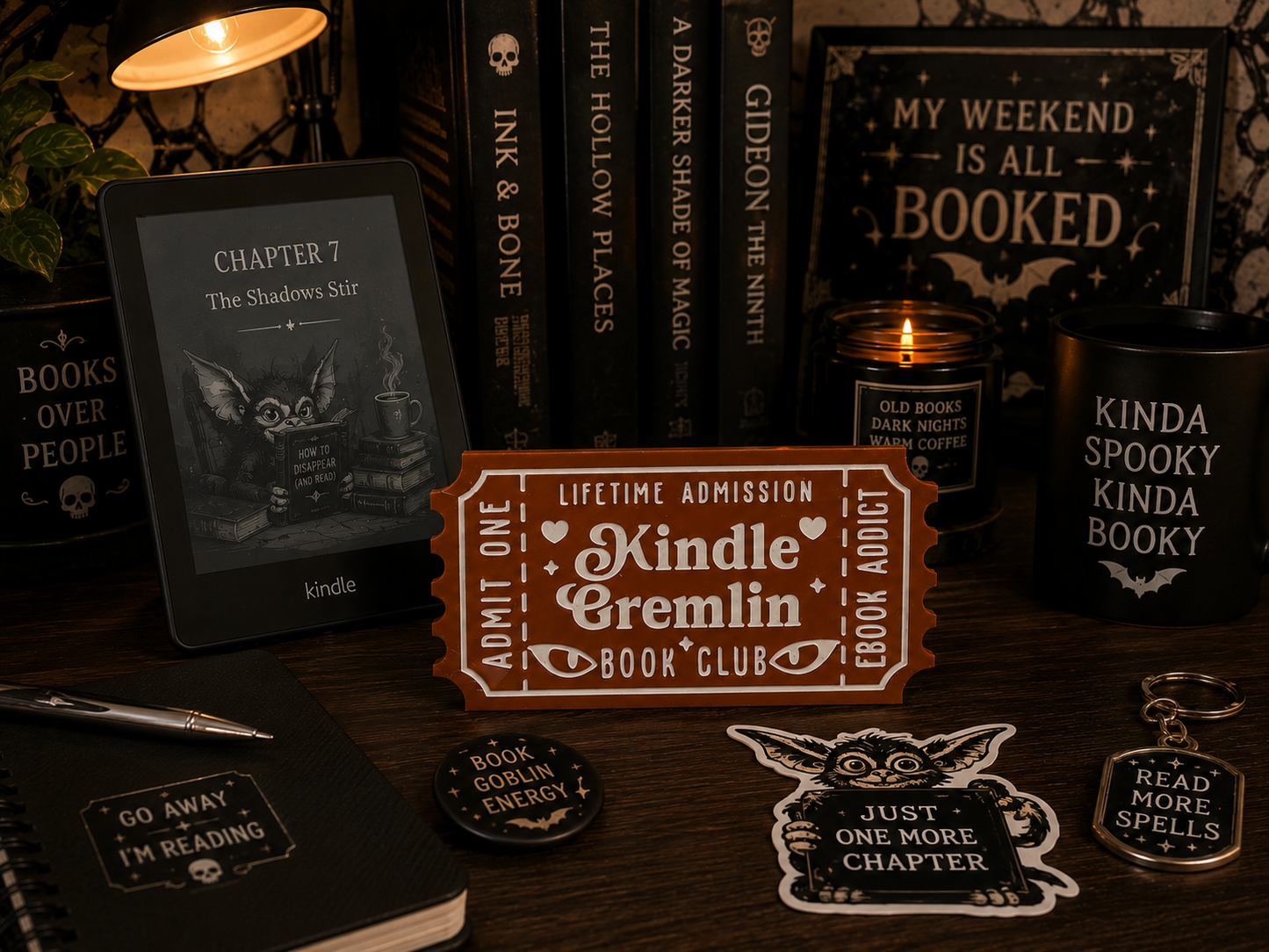 Kindle Gremlin Book Club Shelf Sitter | Bookish Reader Decor
