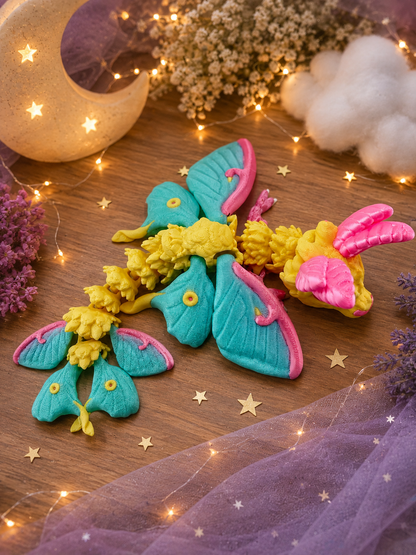 🌙🐉 Baby Luna Moth Dragon Flexi – 3D Printed Articulated Dragon