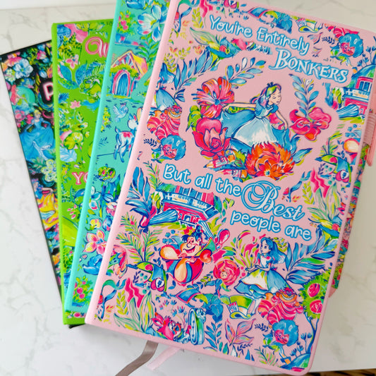 “You’re Entirely Bonkers” | Alice in Wonderland A5 Journal – Lilly Pulitzer Inspired