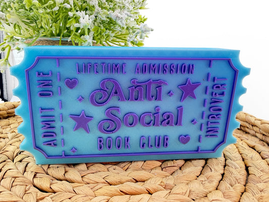 Anti Social Book Club Ticket Shelf Sitter | Funny Bookish Decor | Reader Gift | 3D Printed Bookshelf Decor