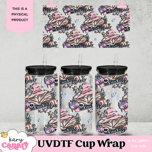 Bad Witch UV DTF Cup Wrap | 16 oz Libbey Glass Can | Witchy Pastel Book Design | Ready-to-Press Wrap