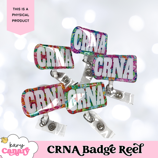 CRNA Badge Reel – Colorful Floral Resin Badge Holder for Nurse Anesthetists