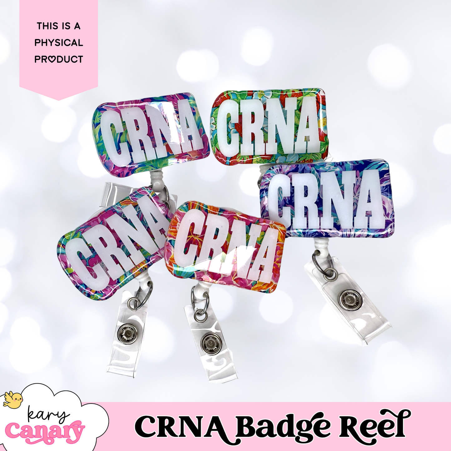 CRNA Badge Reel – Colorful Floral Resin Badge Holder for Nurse Anesthetists