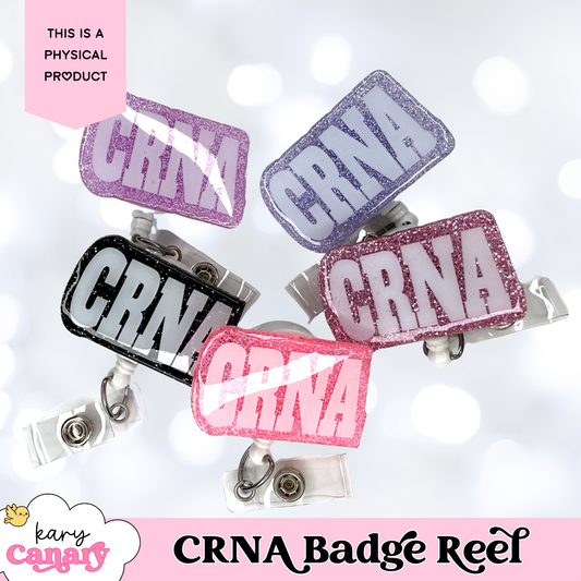 Glitter CRNA Badge Reel – Sparkly Resin Badge Holder in 5 Colors for Nurse Anesthetists