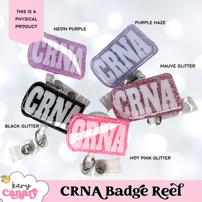 Glitter CRNA Badge Reel – Sparkly Resin Badge Holder in 5 Colors for Nurse Anesthetists