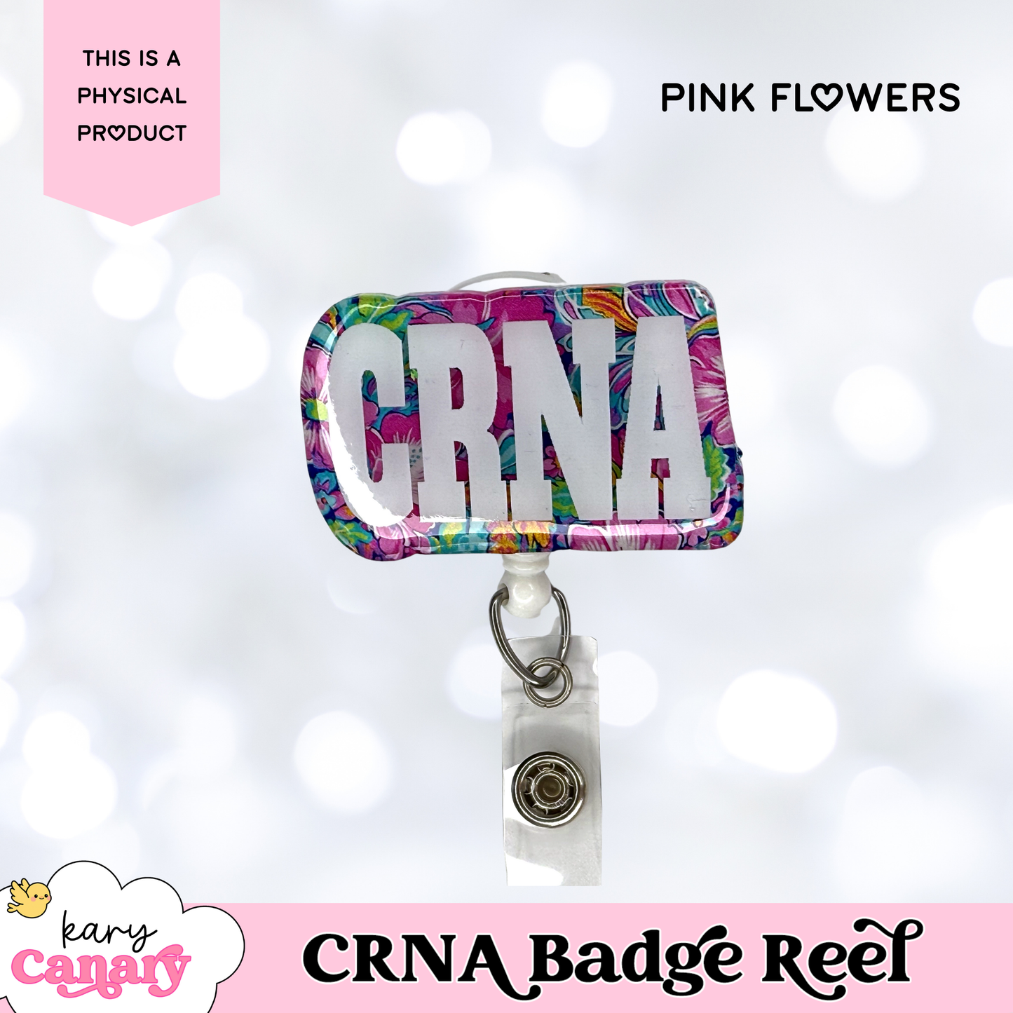 CRNA Badge Reel – Colorful Floral Resin Badge Holder for Nurse Anesthetists