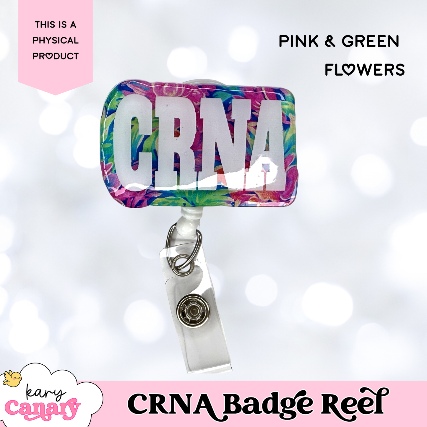 CRNA Badge Reel – Colorful Floral Resin Badge Holder for Nurse Anesthetists
