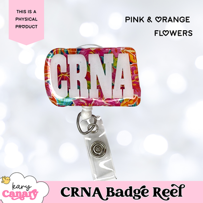 CRNA Badge Reel – Colorful Floral Resin Badge Holder for Nurse Anesthetists