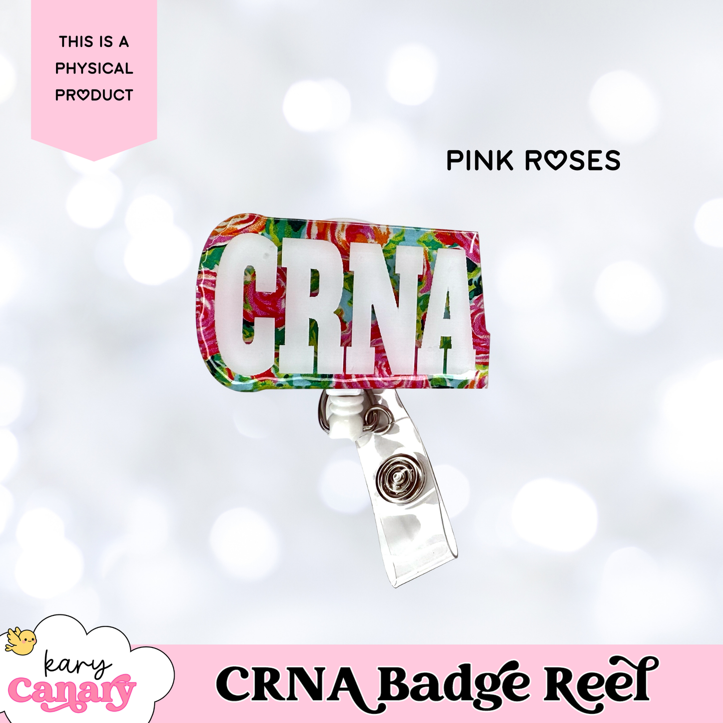 CRNA Badge Reel – Colorful Floral Resin Badge Holder for Nurse Anesthetists