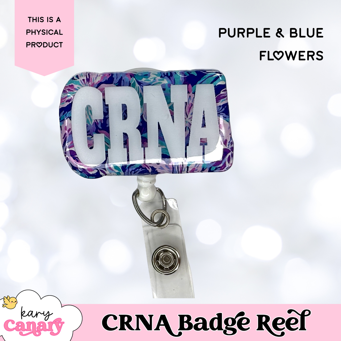 CRNA Badge Reel – Colorful Floral Resin Badge Holder for Nurse Anesthetists