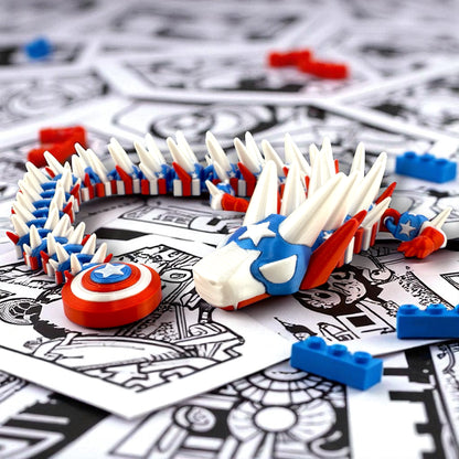 Captain America Inspired Articulated Dragon – 3D Printed Flexi Fidget Toy