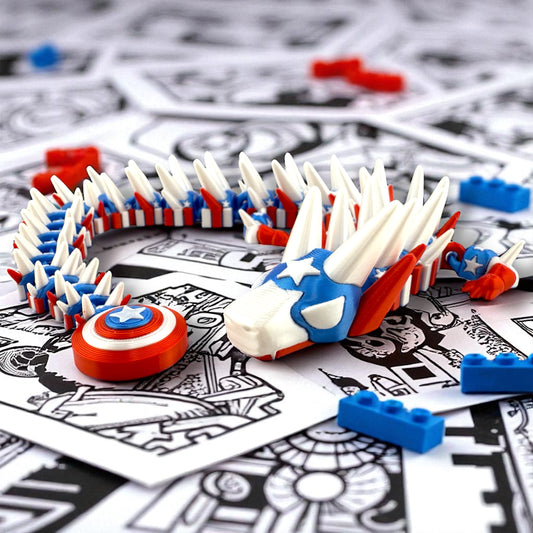 Captain America Inspired Articulated Dragon – 3D Printed Flexi Fidget Toy