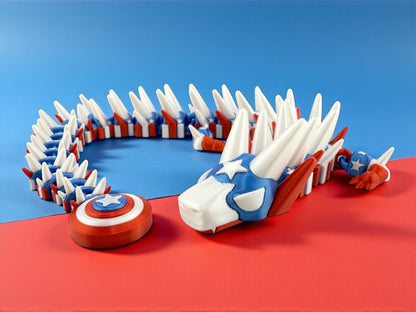 Captain America Inspired Articulated Dragon – 3D Printed Flexi Fidget Toy