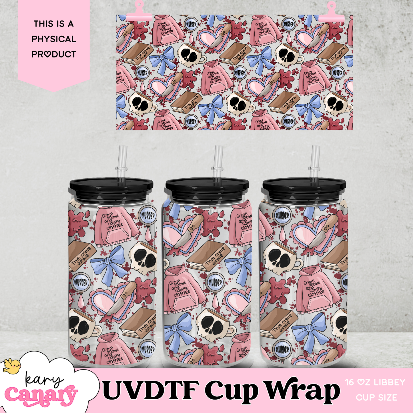 Crime Shows UV DTF Cup Wrap | 16 oz Libbey Glass Can | Crime Scene Design | Ready-to-Press Wrap