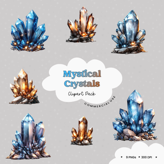 Mystical Crystals Clipart Images PNGs 300dpi Clip art PNG, Crystal Clipart, Crystal Images, Crystals PNG, Blue Crystal Clipart, Gold Crystal