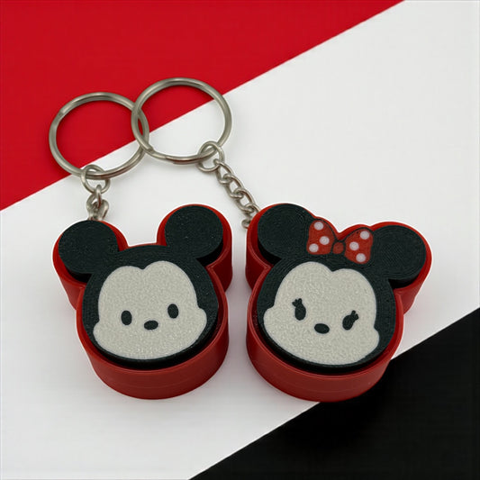 Cute Mouse Couple Clicker Keychains – Matching Cartoon Mouse & Bow Duo | Red & Black Tsum-Style