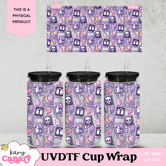 🔮 Cute Tarot Card UV DTF Cup Wrap | 16 oz Libbey Glass Can | 9.7 x 5” | Spooky Kawaii | Ready to Press Decal