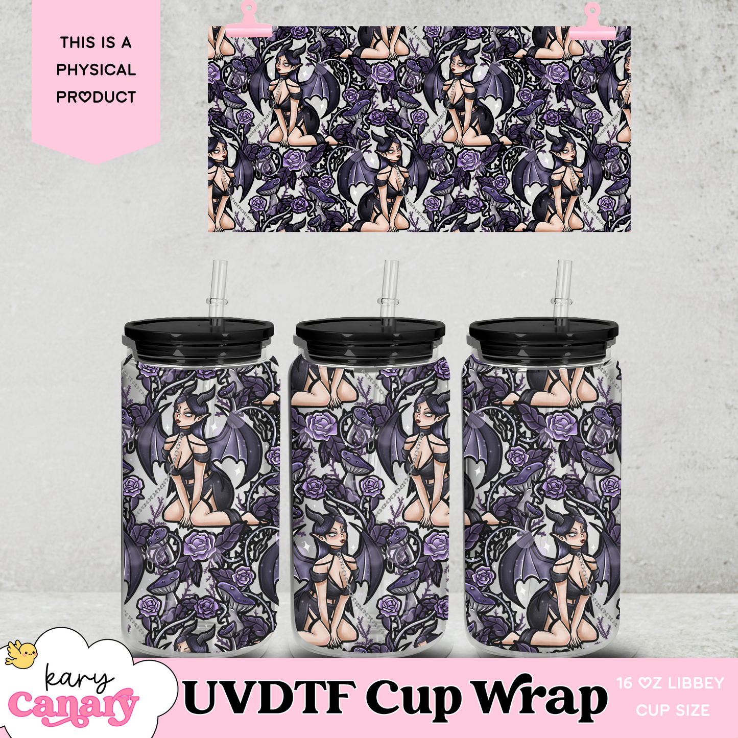 UV DTF Cup Wrap | Dark Fairy Goth Design | 16oz Libbey Glass Can Wrap | Gothic Fantasy Tumbler Decal | Purple Witchy Aesthetic