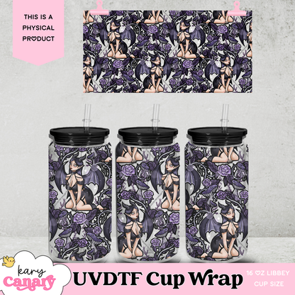 UV DTF Cup Wrap | Dark Fairy Goth Design | 16oz Libbey Glass Can Wrap | Gothic Fantasy Tumbler Decal | Purple Witchy Aesthetic