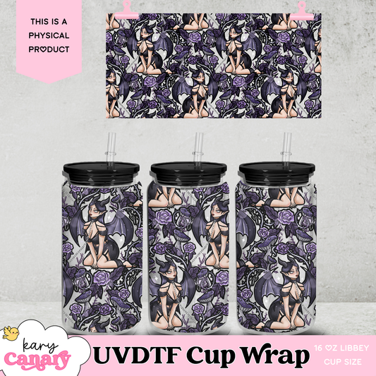 UV DTF Cup Wrap | Dark Fairy Goth Design | 16oz Libbey Glass Can Wrap | Gothic Fantasy Tumbler Decal | Purple Witchy Aesthetic