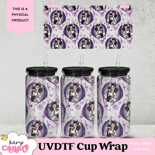 😈 Demon Babe UV DTF Cup Wrap | 16 oz Libbey Glass Can | 9.7 x 5” | Pastel Goth | Ready to Press Decal