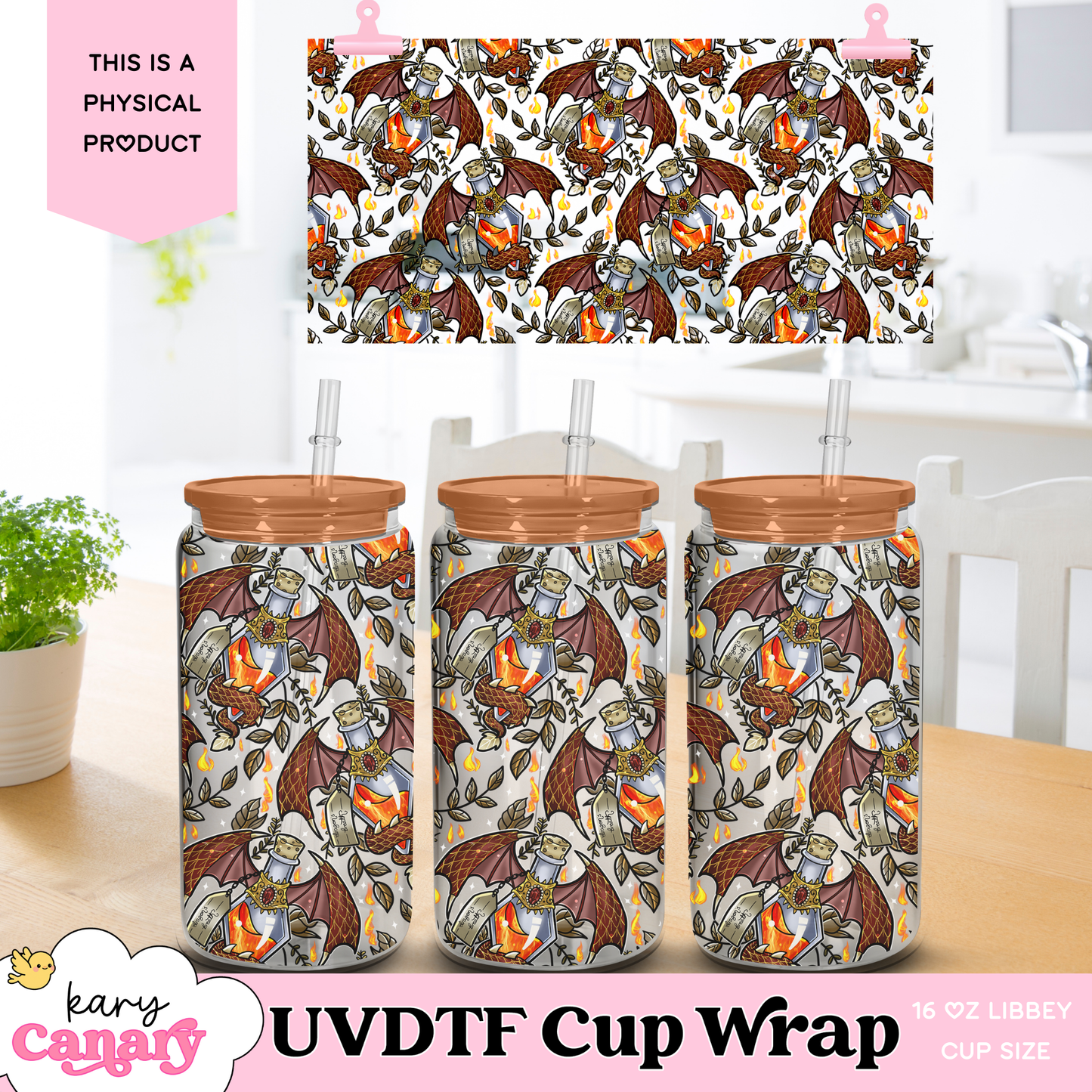 Dragon Breath Potion Wrap – 16 oz Libbey Glass Can UV DTF Cup Decal