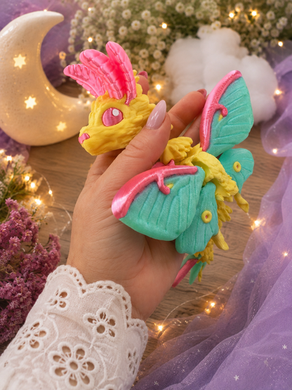 🌙🐉 Baby Luna Moth Dragon Flexi – 3D Printed Articulated Dragon