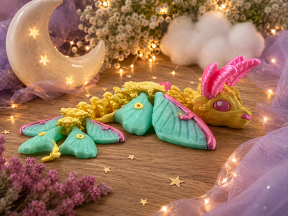 🌙🐉 Baby Luna Moth Dragon Flexi – 3D Printed Articulated Dragon