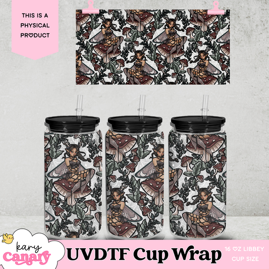 UV DTF Cup Wrap | Cottagecore Fairy Design | 16oz Libbey Glass Can Wrap | Mushroom Fairy Tumbler Decal | Earthy Aesthetic Drinkware