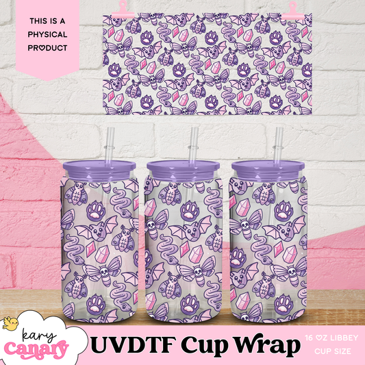 🦇 Familiars & Crystals UV DTF Cup Wrap | 16 oz Libbey Glass Can | 9.7 x 5” | Ready to Press Decal
