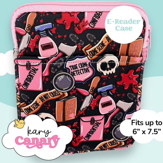 True Crime Detective E-Reader Case – Black & Pink Crime Scene Book Sleeve