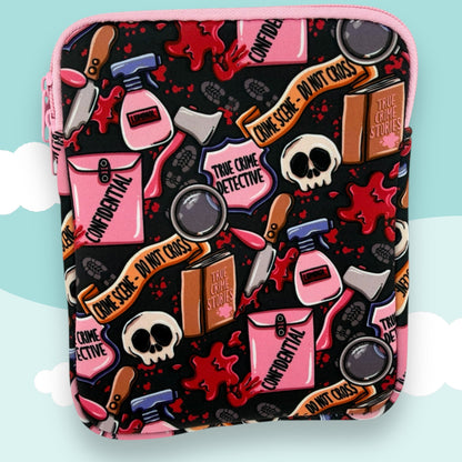 True Crime Detective E-Reader Case – Black & Pink Crime Scene Book Sleeve