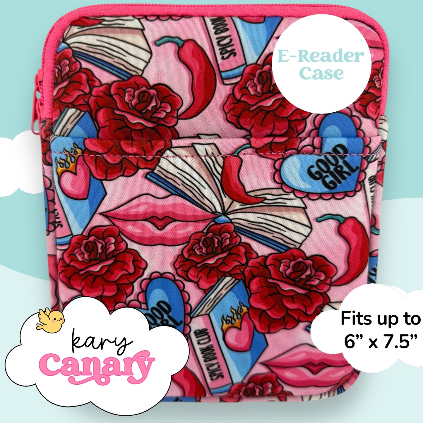 Good Girl Spicy Roses E-Reader Case – Pink & Red Book Lover Sleeve