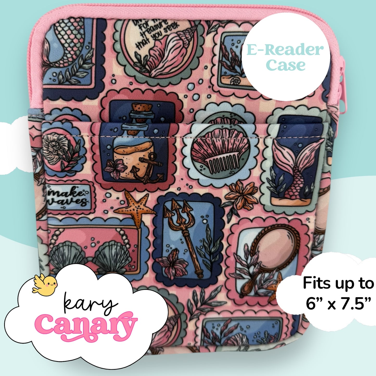 Mermaid Coastal E-Reader Case – Seashell & Ocean Book Sleeve