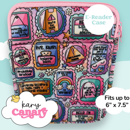 Retro Mental Health Patchwork E-Reader Case – Pastel Affirmation Sleeve